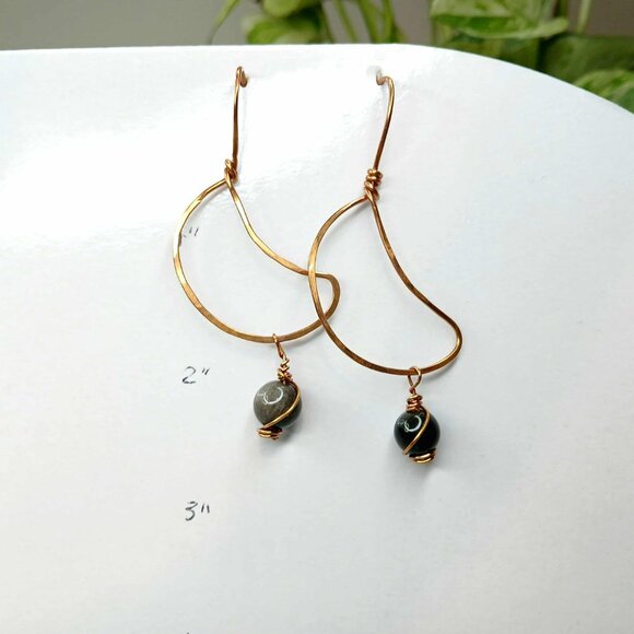 BOGO EARRINGS Black obsidian crescent moon beaded dangle earrings, 2.5" - Picture 5 of 5